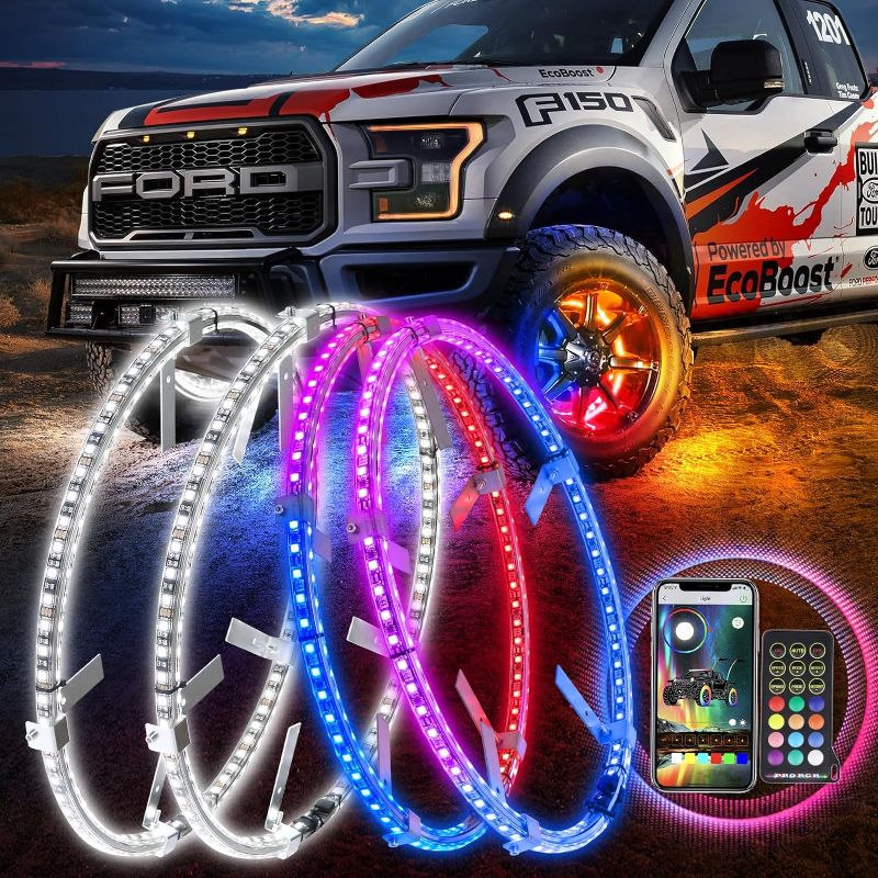 Photo 1 of 17 inch RGBW -Dreaming Color +Bright White Double Row Wheel Lights, Pure White and Rocker Switch Ctrl Wheel Ring Light for Car, Truck, Pickup, Vehical Offroad