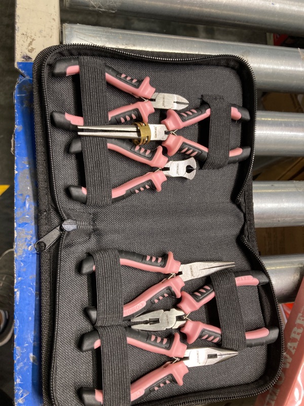 Photo 2 of COMOWARE 6-Piece Mini Pliers Set, Needle Nose, Long Nose, Bent Nose, Diagonal, End Cutting and Linesman, for Crafts Work, Electronic Repair, with Pink Pouch