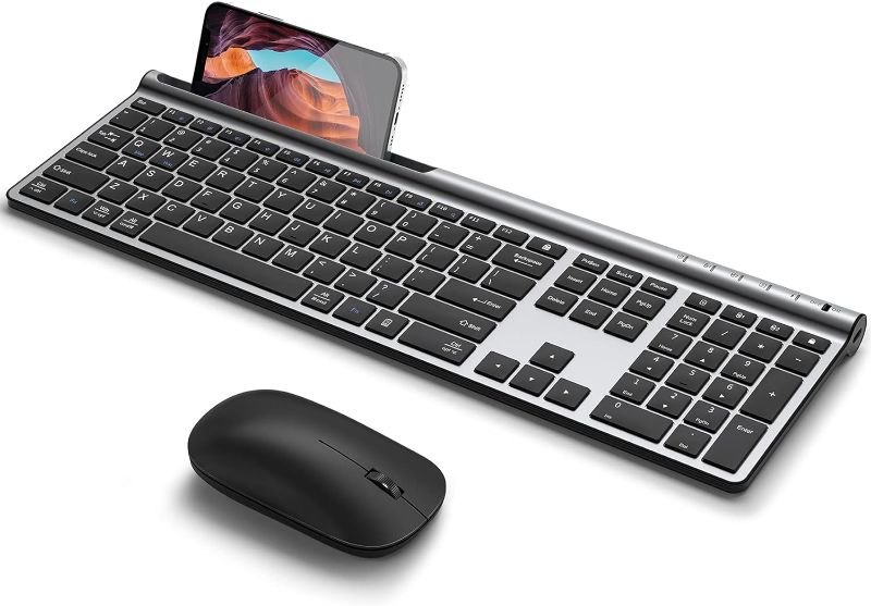 Photo 1 of Wireless Keyboard and Mouse Combo, CHESONA Bluetooth Rechargeable Full Size Mulit-Device (Bluetooth 5.0+3.0+2.4G) Wireless Keyboard Mouse Combo for Mac OS/iOS/Windows/Android (Silver Black)