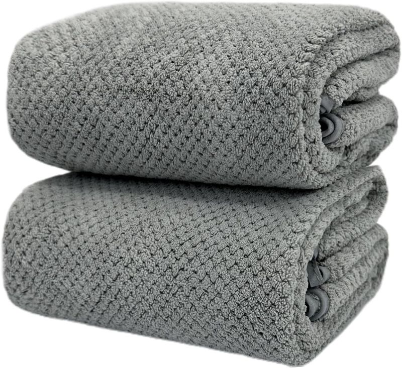 Photo 1 of ***image similar to the original*** 2 Pack Waffle Bath Towel Set - 27 x 55 inches - Light Thin Quick Drying - Microfiber Coral Velvet Highly Absorbent Towels for Bath Fitness, Yoga, Travel, Shower (2 Pack, Grey)