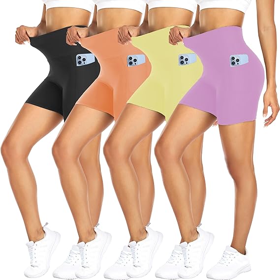 Photo 1 of FULLSOFT 4 Pack Biker Shorts for Women with Pockets – 5" High Waisted Tummy Control Workout Yoga Running Gym Tennis Shorts X LARGE