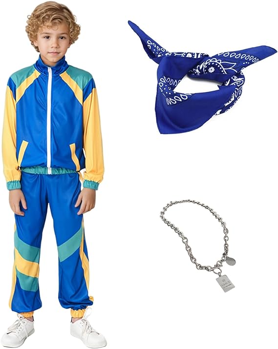 Photo 1 of Boys 80s Tracksuit Kids Hip Hop Costume Top Pants Sets Outfit Retro Dance Sportswear (L)