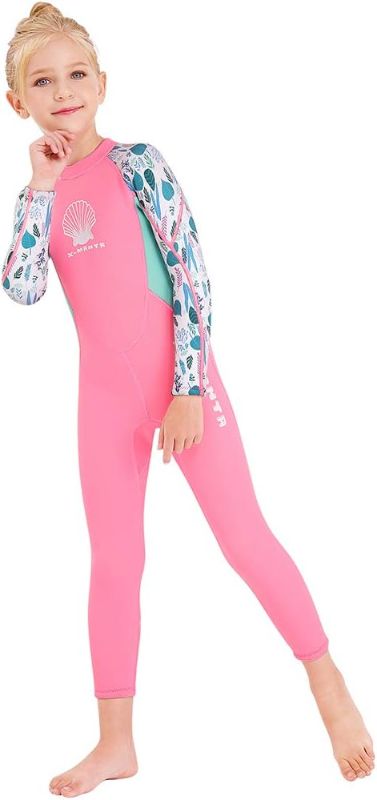 Photo 1 of Kids Girls Boys Wetsuit Full Body Neoprene Thermal Swimsuit 2.5MM for Toddler Youth Children Teen, Long Sleeve Child Scuba Diving Surf Suit One Piece Sun Protection for Water Sports 
Small