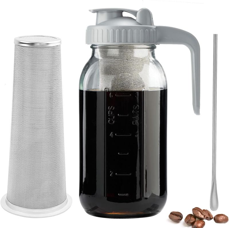 Photo 1 of Cold Brew Coffee Maker with V-shaped Lid, 64oz Iced Coffee Maker with Stainless Steel Filter, BPA Free Sturdy Cold Brew Pitcher for Coffee, Iced Tea, Sun Tea, Lemonade