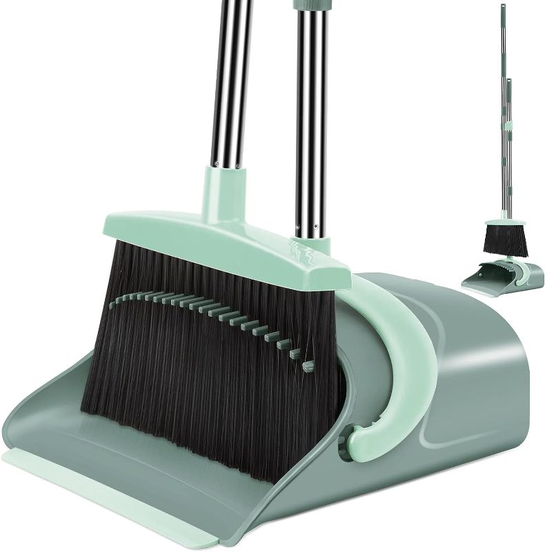 Photo 1 of Broom and Dustpan Set, Broom Dust pan, Dustpan with Long Handle, Broom with Dustpan, Broom and Dustpan Set for Home, Dustpan Comb, Broom with Dustpan Combo Set(Jade Green)