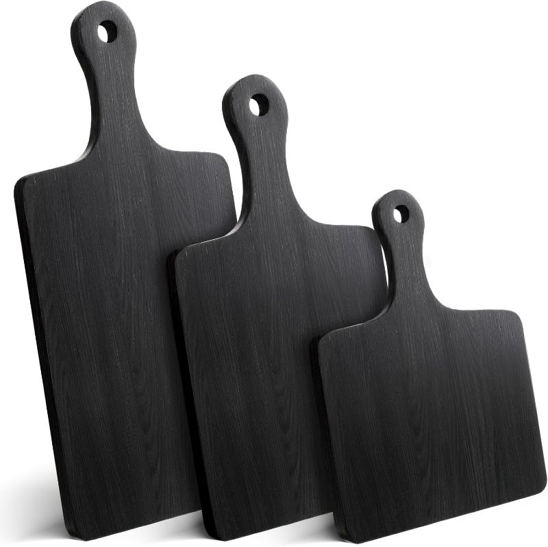 Photo 1 of Geetery 3 Pcs Black Cutting Boards for Kitchen, Large Acacia Wood Cutting Board Set Charcuterie Board Chopping Board with Handle, 16.5 x 6.7'', 14 x 6.7'', 9.8 x 6.7''