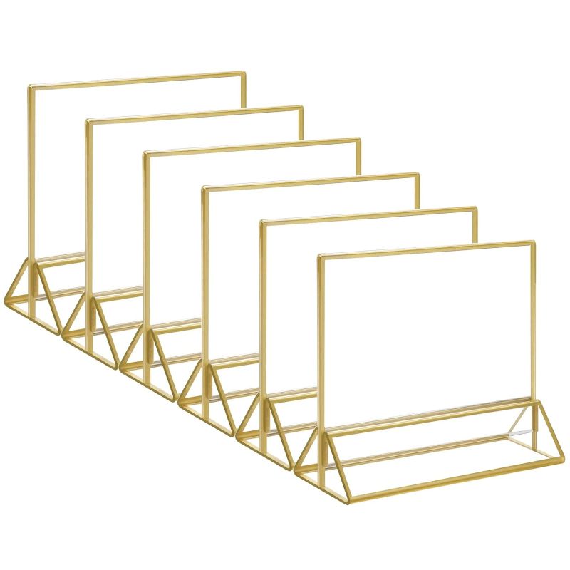 Photo 1 of  Horizontal Acrylic Gold Sign Holder, 4x6 Gold Acrylic Picture Frames Clear Double Sided Menu Holder for Wedding Table Number 18 Pack