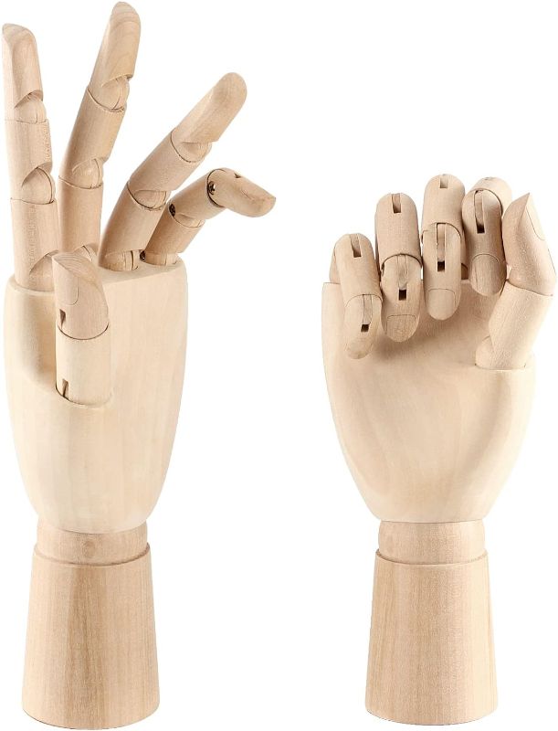 Photo 1 of 2 Pack 12 Inches Wood Art Mannequin Hand, Left and Right Wooden Manikin Hand, Wooden Artist Hand Model with Flexible Moveable Fingers for Drawing, Sketching, Painting