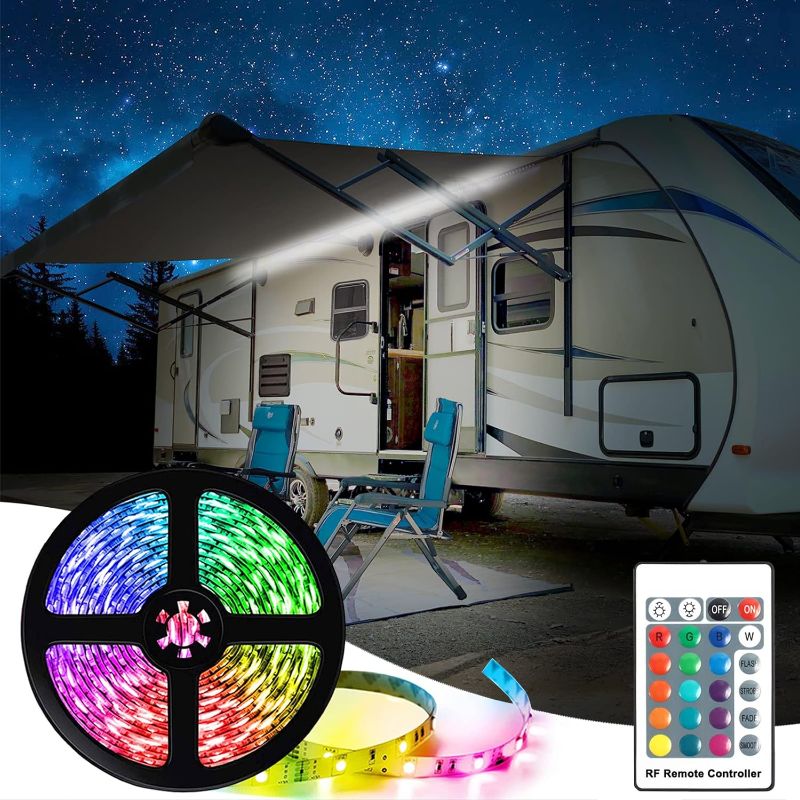 Photo 1 of LED Awning Lights for RV, Waterproof Camper Awning Lights for Travel Trailers Motorhome, 20' RV LED Lights Exterior RV Awning Strip Lights for Lighting Up Camp Area, 12v DC, RGB Multicolor