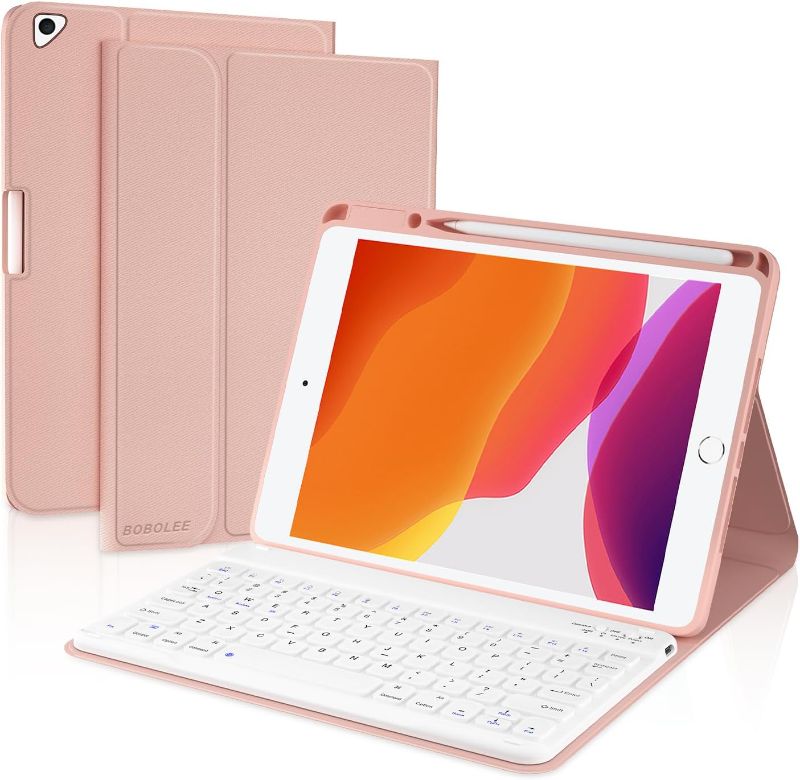 Photo 1 of BOBOLEE Keyboard Case for iPad 9th Generation 10.2 inch 8th 7th (2021/2020/2019), Cover for iPad Pro 10.5 Air 3rd, Wireless Detachable Keyboard Slim Smart Tablet Shell with Pen Holder, Rose Gold