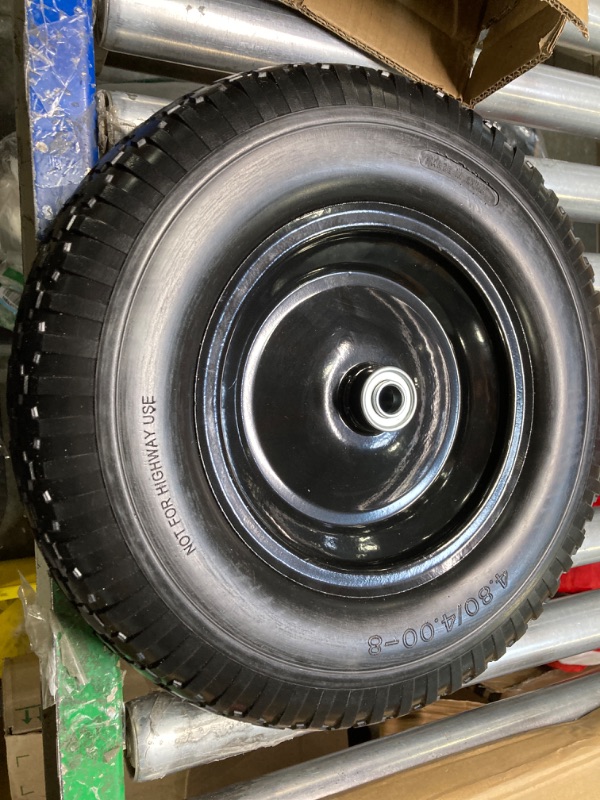 Photo 3 of 1 PC 16 Inch Rubber Solid Flat Free Replacement Tires and Wheels 4.80/4.00-8 with 5/8'' Axle Bore Hole, Air Less Wheel for Wheelbarrow/Wagon/Hand Truck/Trolley/Garden Cart etc. 16x400-8-5/8" bearing-1pack