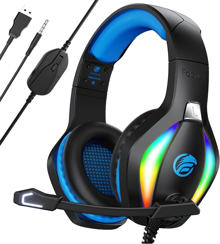 Photo 1 of Fachixy?2024 New?FC100 Gaming Headset with Microphone for PS4/PS5/PC/Xbox/Nintendo Switch, Xbox One Headset with RGB Light, Computer Headset with Mic