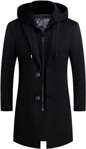 Photo 1 of iCKER Mens Trench Coat Winter Wool Blend jacket Overcoat long Top Coat Warm Pea Coat (L)
