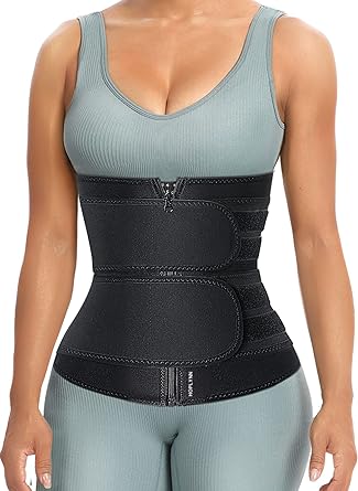 Photo 1 of HOPLYNN Sweat Waist Trainer for Women Two Belts, Neoprene Workout Corset Waist Trainer Cincher Trimmer Shaper Zipper Large
