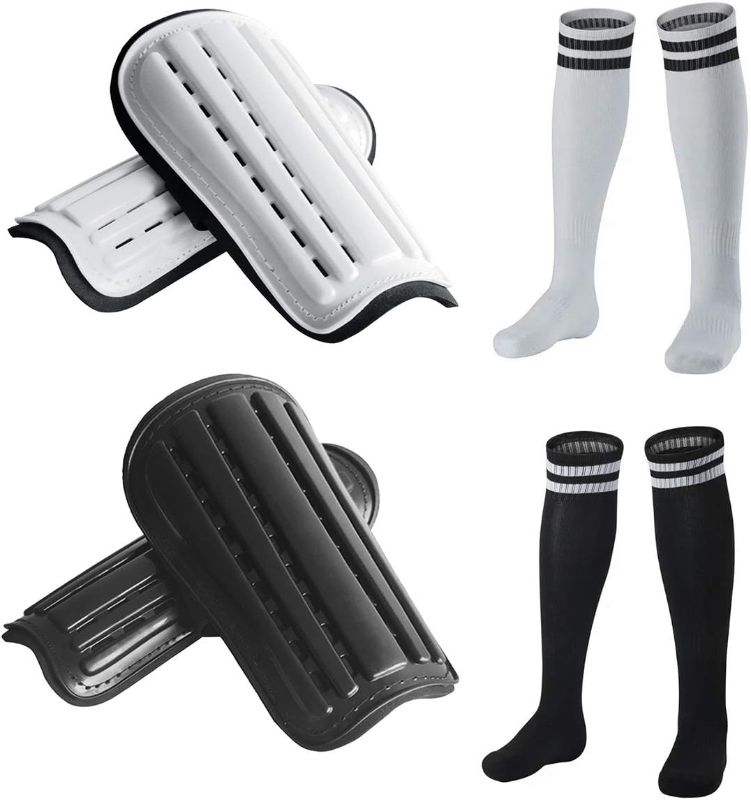 Photo 1 of 2 Pairs Soccer Shin Guards & 2 Pairs Soccer Socks for Adults and Teenagers, Protective Gear Soccer Equipment for Kids, Boys, Girls