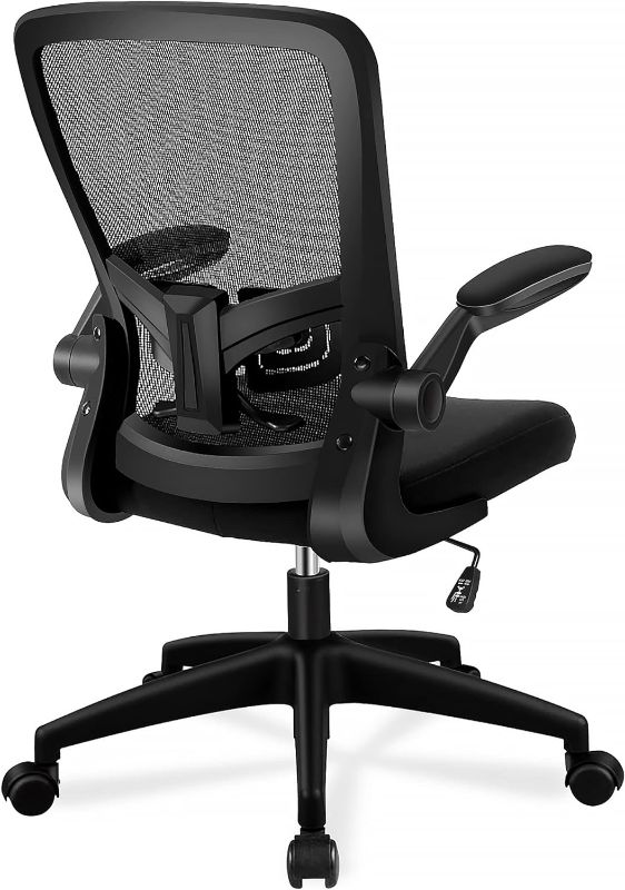 Photo 1 of Office Chair, Ergonomic Desk Chair with Adjustable Height and Lumbar Support Swivel Lumbar Support Desk Computer Chair with Flip up Armrests for Conference Room (Black)