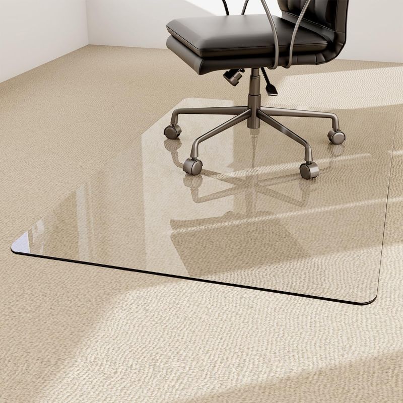 Photo 1 of Easly 36" x 46" Chair Mat for Carpet - Office Chair Mat - Tempered Glass Floor Mat for Home/Office/Carpet Clear Computer Floor Mat - with 4 Anti-Slip Pads