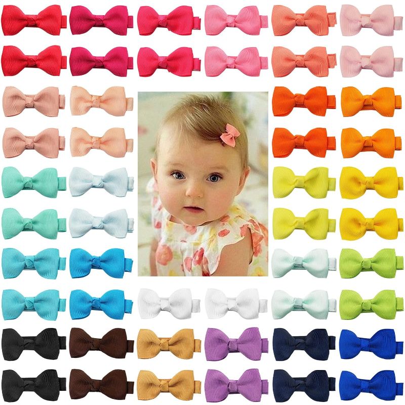 Photo 2 of 50 Pieces 25 Colors in Pairs Baby Girls Fully Lined Hair Pins Tiny 2" Hair Bows Alligator Clips for Girls Infants Toddlers