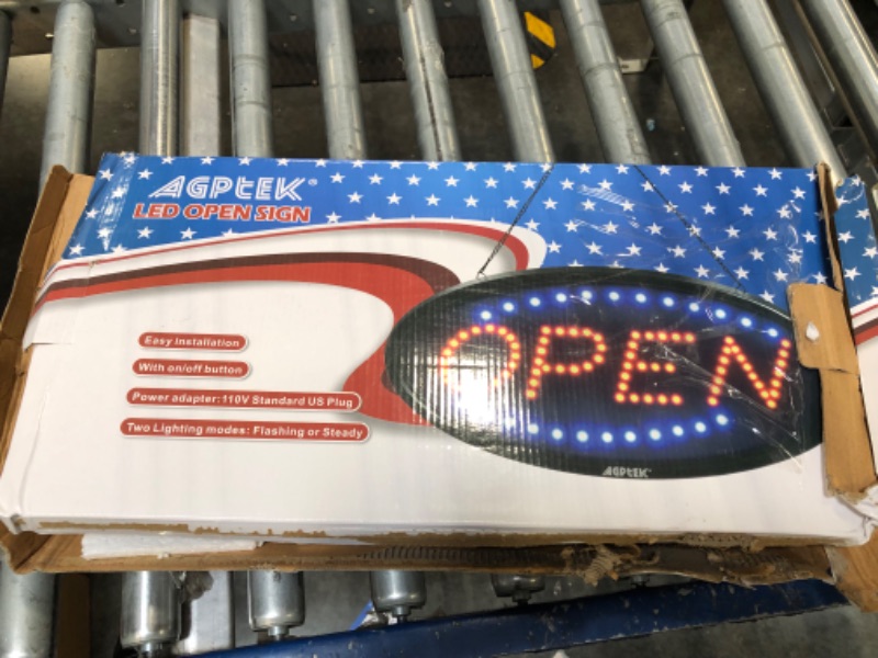 Photo 2 of KEBE LED Open Sign, Bright High Visibility Advertisement Board Electric Display Sign Flashing Light for Business Walls Window Shop Bar Hotel, Two Modes (19"x10")