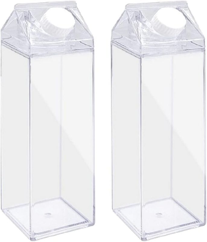 Photo 1 of 2 Pack 17Oz Milk Carton Water Bottle Plastic Milk Box BPA Free Child Friendly Reusable Milk Carton Shaped Water Bottle Leakproof Juice Tea Jug for Travelling Sports Camping Outdoor Activities