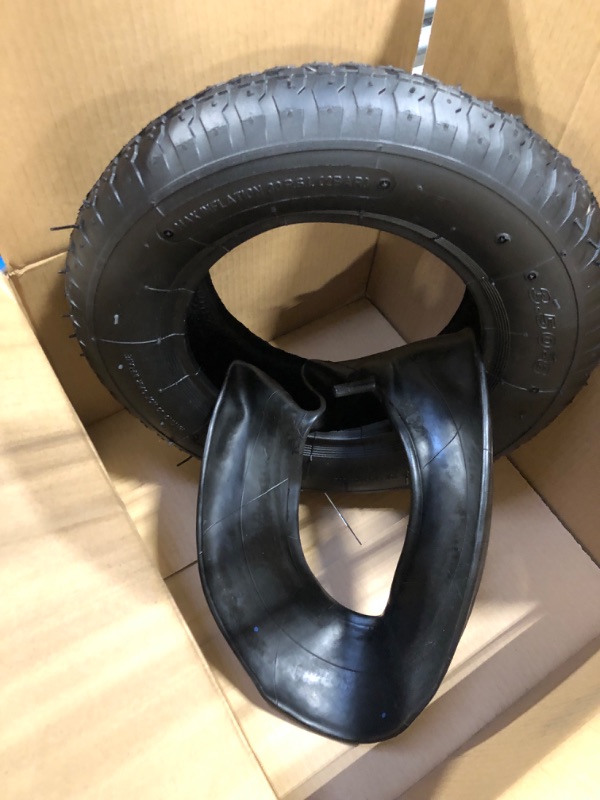 Photo 1 of 3.50-8 Tire and Inner Tube Replacement for Mini Bike Trail 421 Series Wheelbarrow Mower Garden Cart Handtruck TR87 Bent Angled Valve Stem