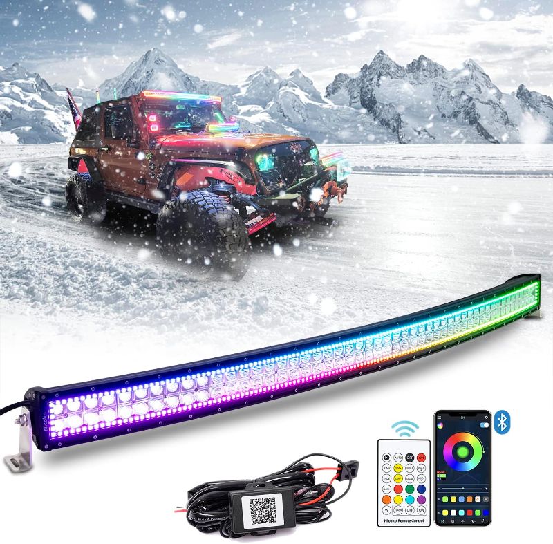 Photo 1 of ***MISSING PARTS**** **** SELLING AS PARTS*****

 Bluetooth 52inch 300w Curved Led Light Bar with Chasing RGB Halo Ring, Multicolor Changing w/Wireless Spot Flood Combo Beam Free Wiring Harness for Off Road Truck Cars UTV ATV RZR
