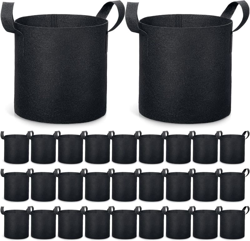 Photo 1 of 30 Pcs 3 Gallon Plant Grow Bags Fabric Grow Pots with Handles 3 Gallon Grow Pots Heavy Duty Thickened Black Plant Bags for Planting Aeration Planting Containers Garden Vegetable Flower