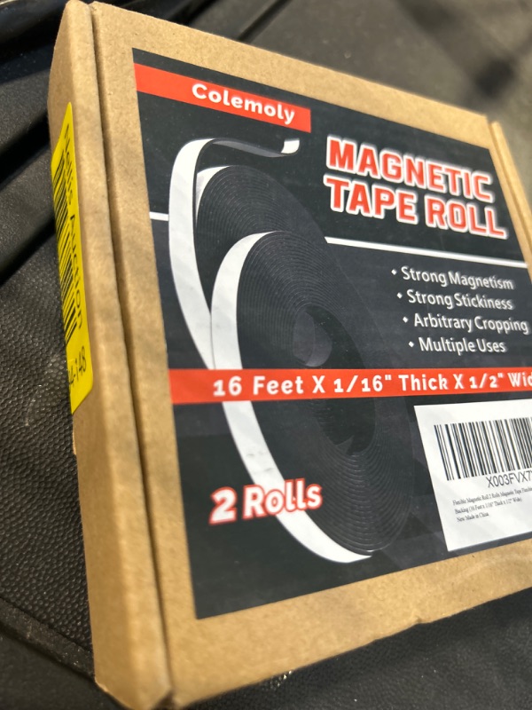 Photo 3 of Magnetic Tape Roll 32ft 2 Rolls Flexible Magnet Strips with Strong Adhesive Backing (Each 16 Feet x 1/16" Thick x 1/2" Wide) Anisotropic Magnetic Roll 16 feet-2 rolls