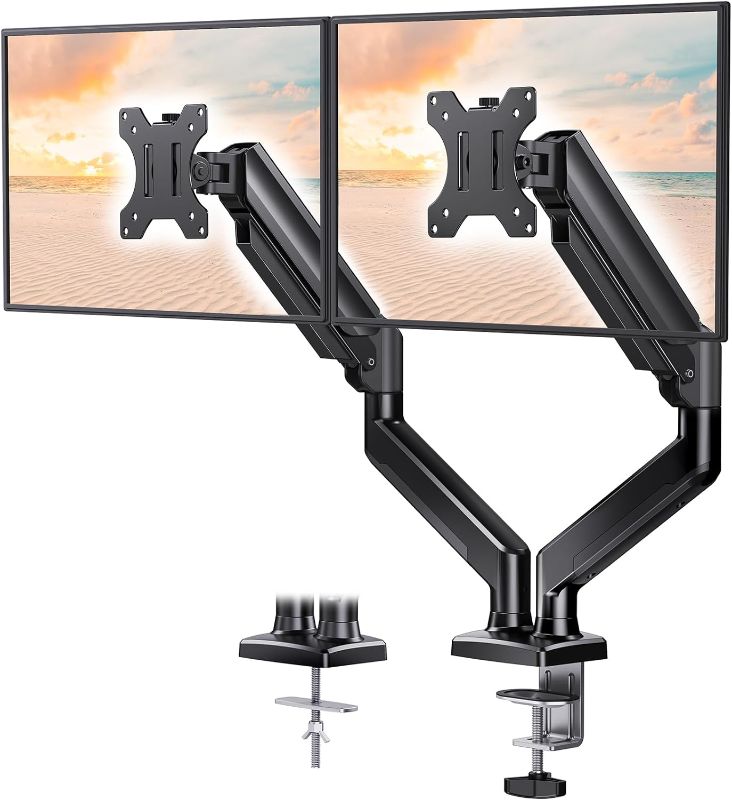 Photo 1 of ErGear Dual Monitor Mount up to 32 inches Screen, Max 22 lbs Each Arm, Adjustable Dual Monitor Stand, Sturdy Steel Dual Monitor Arm with 180° Swivel, Tilt, 360° Rotation for Home Office, VESA 75/100mm
