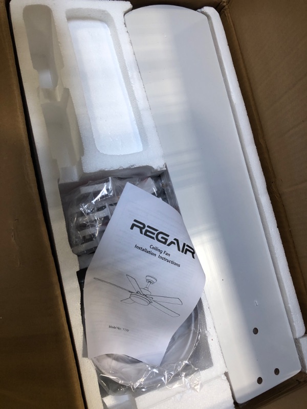 Photo 1 of Regair 52 Inch Modern Ceiling Fan with Light and Remote Control, White, Dimmable, Adjustable Color Temperature, Timer, Reversible DC Motors, Easy Installation
