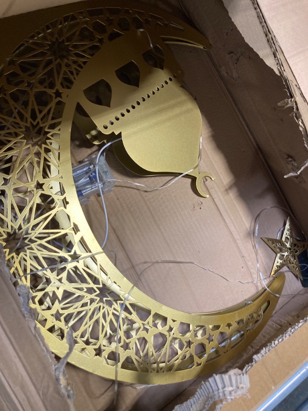 Photo 1 of 27.56 Inch Ramadan Moon Decoration, Large Eid Metal Moon Star LED Light Ramadan Mubarak Decor, Crescent Decoration with String Light Ramadan Decorative Lamp for Islamic Home Table Decor