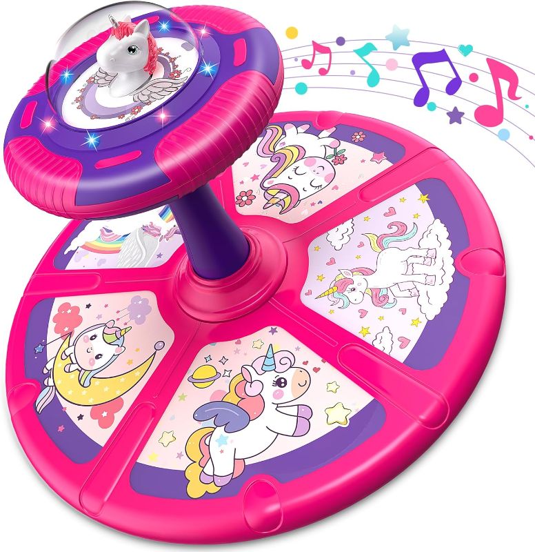 Photo 1 of Flooyes Unicorn Sit and Spin Toy, Birthday Gift for Girls Age 1 2 3 4 Years Old, Toddler Toys, with LED and Music, 360° Spin
