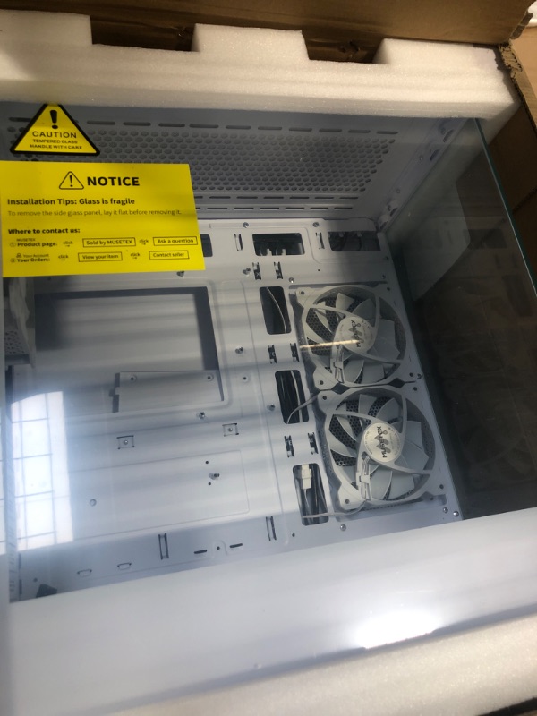 Photo 1 of MUSETEX PC CASE ATX 3 Non-LED Fans Pre-Installed, Type-C Mid Tower Computer Case with Full View Dual Tempered Glass, Gaming PC Case,White(K2)
