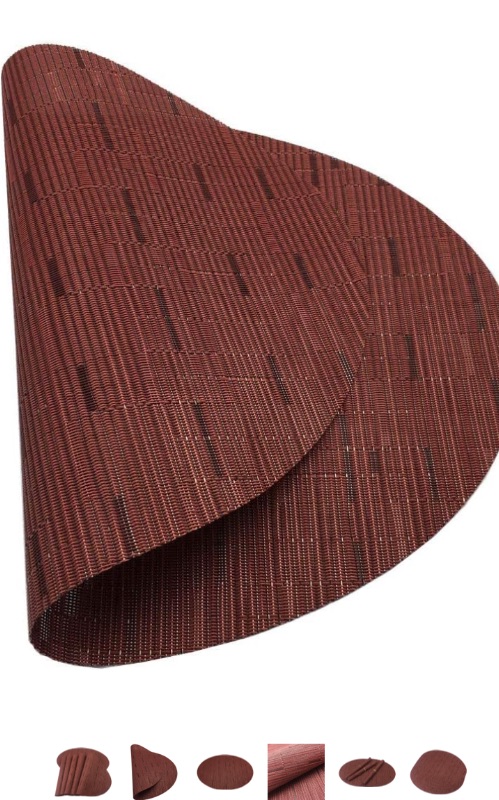 Photo 1 of Placemats,Red-A Imitation Bamboo Oval Woven Vinyl Heat Resistant Placemats Washable Table Mats for Kitchen Table Set of 6,Wine