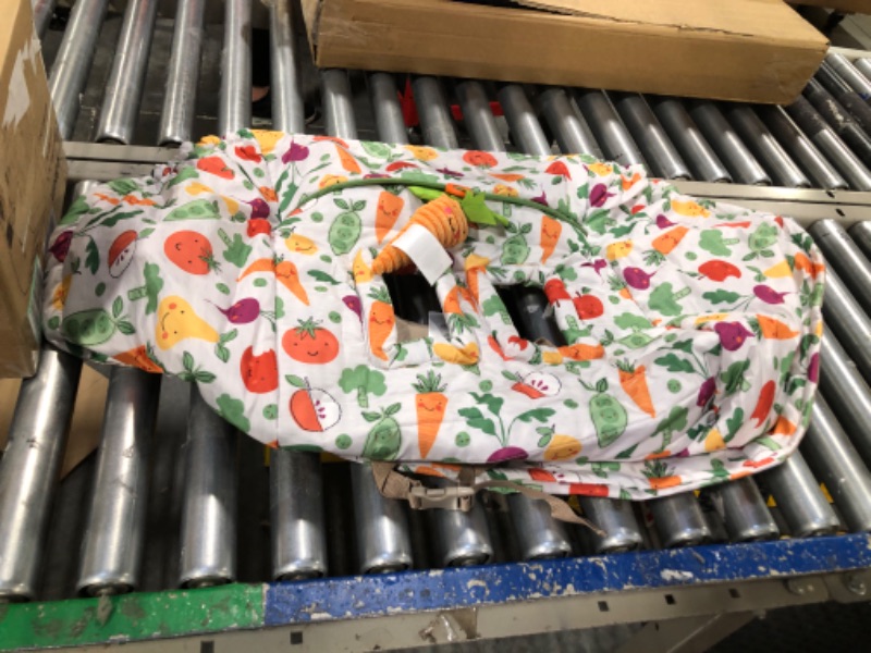 Photo 2 of Boppy Shopping Cart and High Chair Cover, Multi-color Farmers Market Veggies, with Changeable SlideLine Carrot Toy, Plush Comfort with 2-point Safety Belt, Wipeable and Machine Washable, 6-48 Months