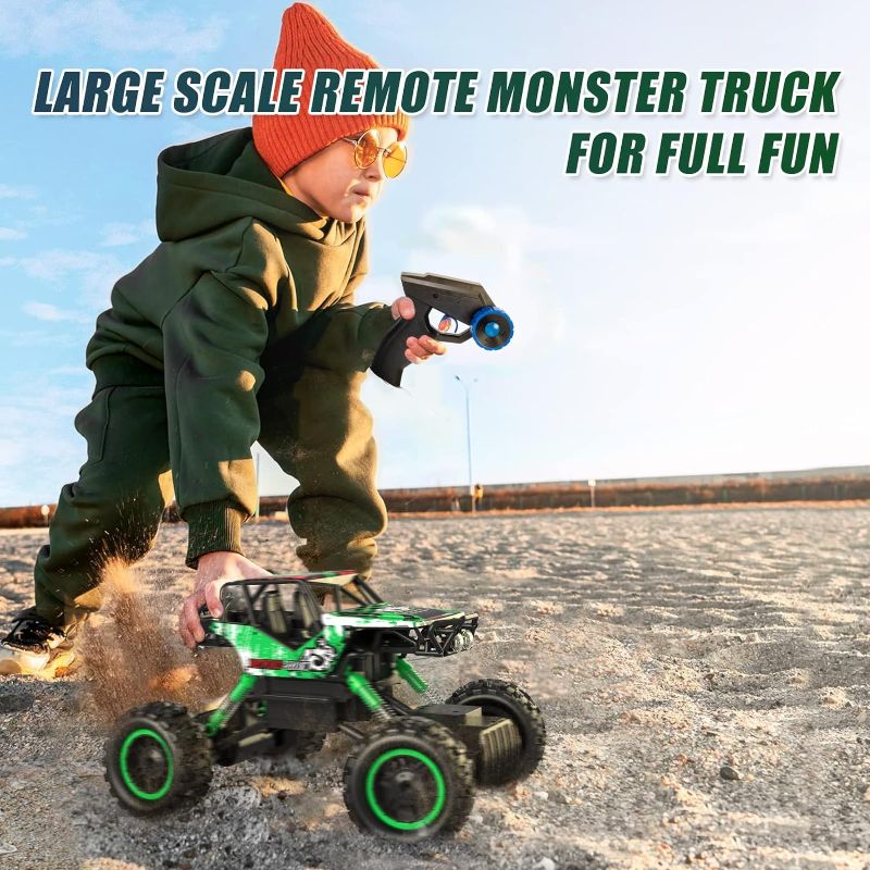 Photo 5 of DOUBLE E 1:12 Scale Large Remote Control Car Monster Trucks for Boys with Head Lights 4WD Off All Terrain RC Car Rechargeable Vehicles Xmas Gifts for Kids