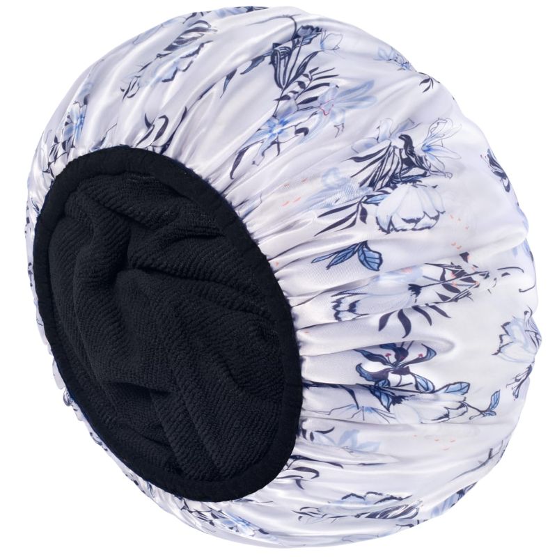 Photo 1 of Keeygo Terry Lined Shower Caps, Triple Layer Large Shower Cap for Women, Reusable Shower Caps for Long Thick Hair Blue