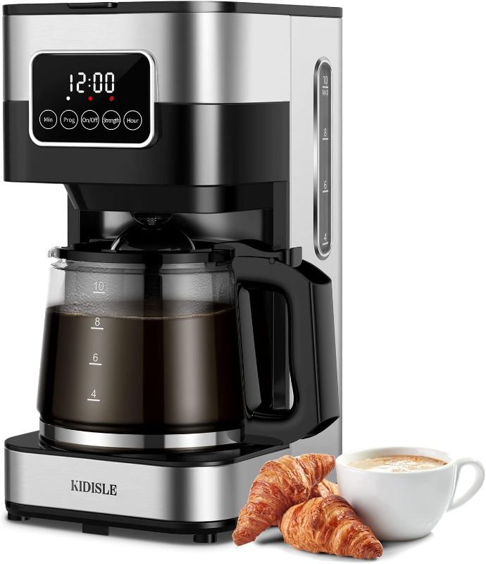 Photo 1 of KIDISLE Programmable Drip Coffee Maker with Regular & Strong Brew, Warming Plate, 10 Cup Small Coffee Machine with Touch Screen, Glass Carafe and Reusable Filter for Home and Office, Stainless Steel
