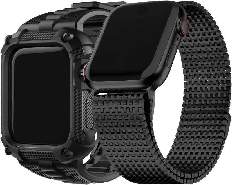 Photo 1 of Fullmosa Compatible Apple Watch Silicone Rubber Band 44mm with Screen Protector,Black & Compatible Mesh Apple Watch Band 44mm Black with case
