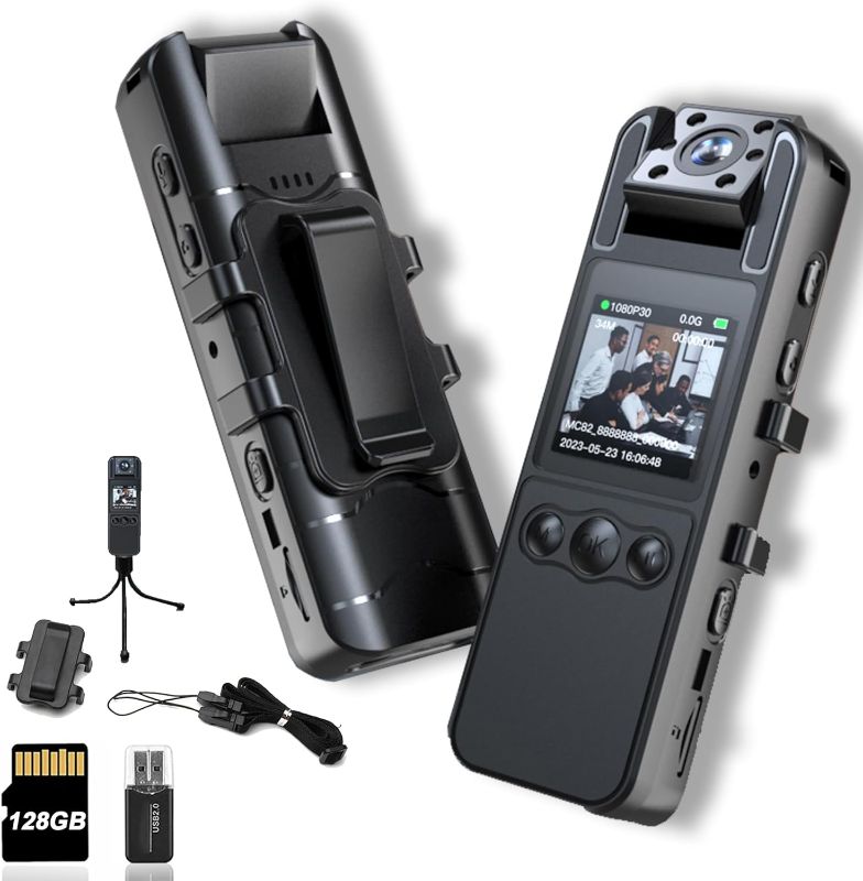 Photo 1 of Body Camera with Audio and Video Recording, HD 1080P Body Cam with 180° Rotating Lens, 6HR Battery, IR Cut Auto Night Vision, 128GB Body Worn Camcorder, for Personal Civilians, Police Law Enforcement
