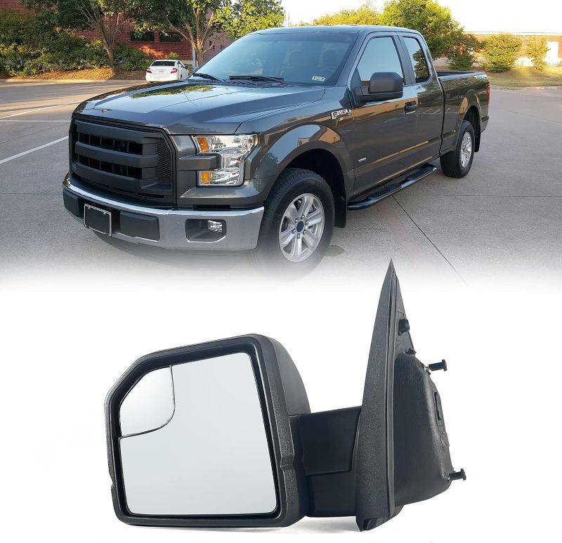 Photo 1 of Lqito Left driver Side Door Mirror with Blind Spot Glass Power Fits 2015-2020 Ford F150 Without Turn Signal Light Non-Heated (3Pins) Replaces: ?FL3Z17683AK