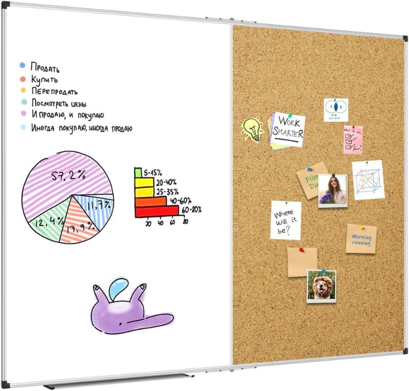 Photo 1 of  Large Magnetic White Board and Bulletin Corkboard Combination, 60 x 90 Inch Foldable Dry Erase & Cork Combo Board for Wall with Aluminum Frame