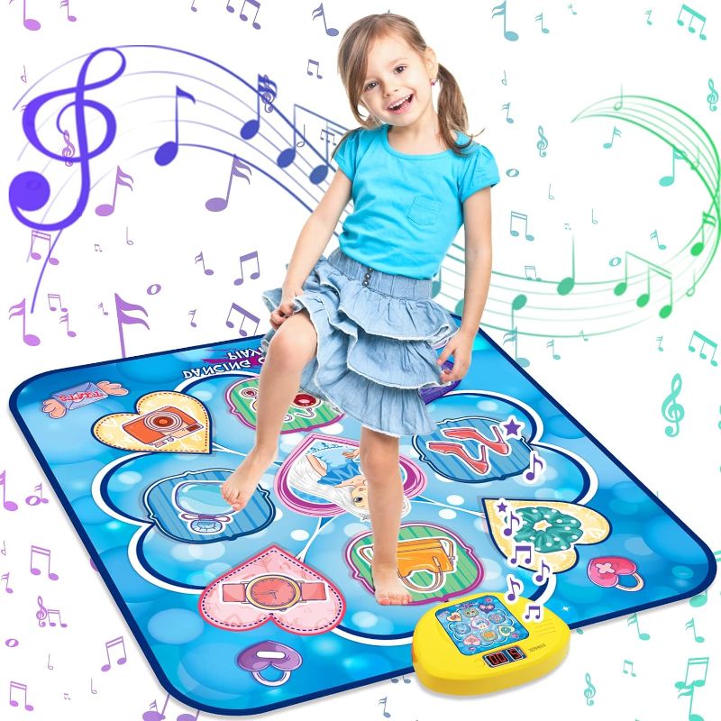 Photo 1 of Dance Mat for Toddlers 3-5, Princess Dance Pad Game with 5 Gaming Modes, Dance Toys with LED Lights, Dance Game Toy Gift for Kids Girls Boys, Adjustable Volume, Built-in Music (Blue)
