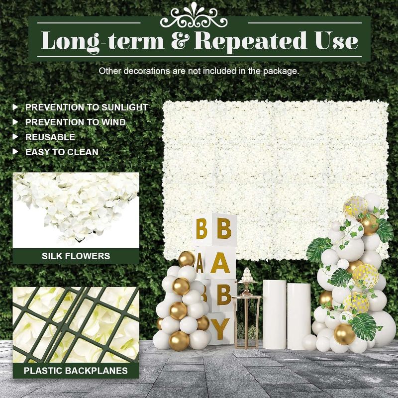 Photo 1 of 20 PCS Flower Wall Panel Artificial Flowers Wall Decoration 24" x 16" Decorative Hydrangea Flower Panels Wall for Home Party Wedding Christmas Festival Photo Backgdrop Decor (20PCS, White)