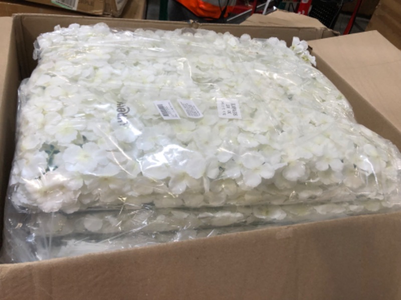 Photo 1 of 20 PCS Flower Wall Panel Artificial Flowers Wall Decoration 24" x 16" Decorative Hydrangea Flower Panels Wall for Home Party Wedding Christmas Festival Photo Backgdrop Decor (20PCS, White)