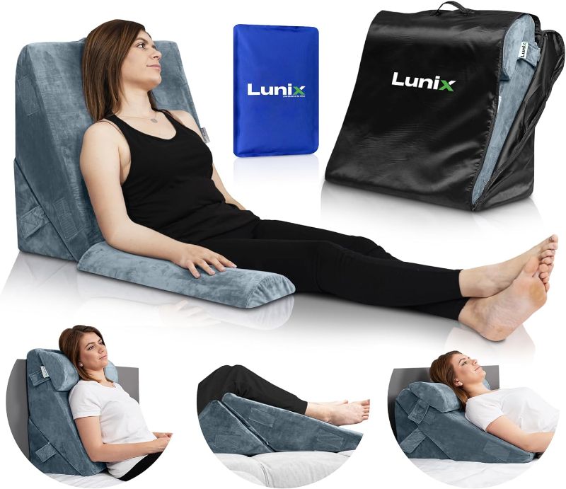 Photo 3 of 
Roll over image to zoom in








Lunix 3pcs Orthopedic Bed Wedge Pillow Set, Post Surgery Memory Foam for Back, Leg & Knee Pain Relief, Sitting Pillow, Adjustable Pillows for Acid Reflux and GERD for Sleeping, with Hot Cold Pack