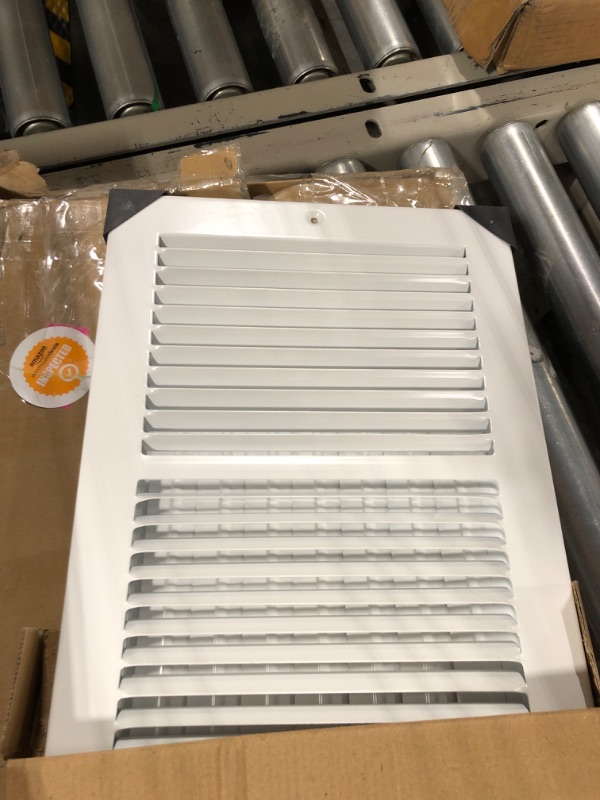 Photo 1 of 12" X 8" Baseboard Return Air Grille - HVAC Vent Duct Cover - 7/8" Margin Turnback for Flush Fit with Baseboard Work - White [Outer Dimensions: 13.75" Width X 9.75" Height]