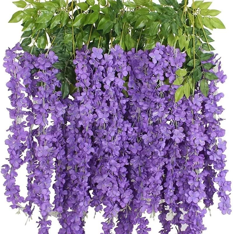 Photo 1 of 12 Pack Wisteria Flower Vines Garland, 3.75 Feet Artificial Flower Strings, Fake Hanging Flowers, Silk Wisteria Garland Flowers, Wisteria Vine for Wedding, Garden, Wall Decoration (Purple Blue)