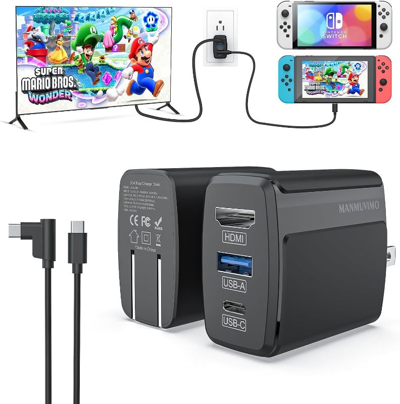 Photo 1 of Switch Dock Charger HDMI Adapter for Nintendo Switch/OLED, Switch Docking Station Replacement for Original Dock Set, Portable 30W High-Speed with USB 3.0 Port, USB-C to USB-C Cable(Black)
