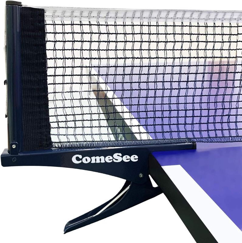 Photo 1 of Comesee Kioos Collapsible Table Tennis Net Professional Steel Pingpong Net Clip Grip Mesh Training Competition Portable Tension Adjustable Post (Navy)
